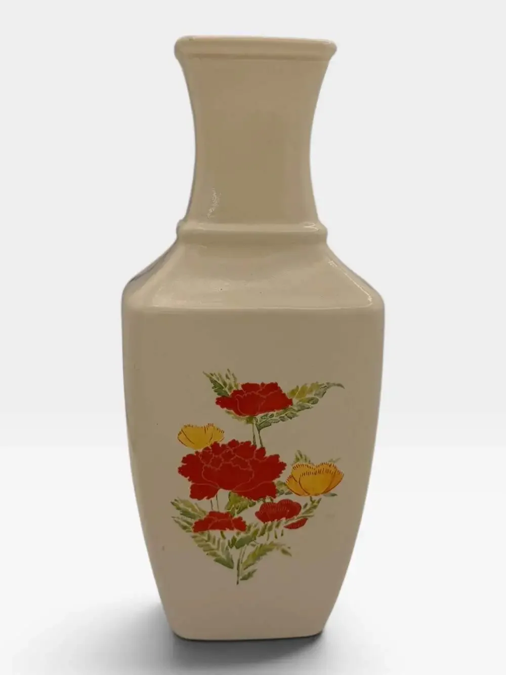 Vintage Avon Imari Extraordinaire 7 inch White Floral Glass Bud Vase